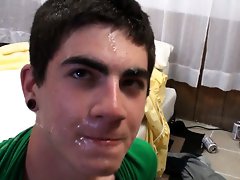 College dude takes a big cum load over his face after giving a head and getting fucked